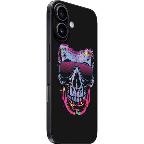 Liquid Blue Neon Skull with Glasses iPhone 16 Plus Skin